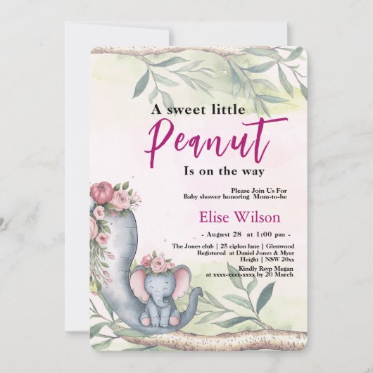 とってもキュートな赤ちゃん象がやってくる 招待状 (正面)