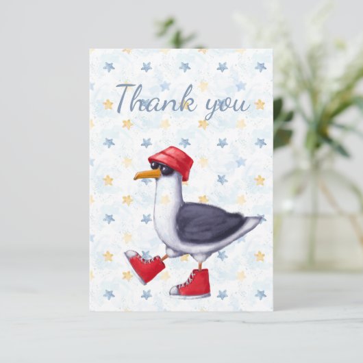 とってもクールでかわいいカモメのバケーショントラベルありがとうございます サンキューカード (スタンド正面)