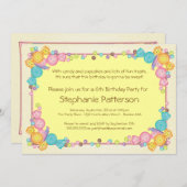 とってもスイートなキャンディーテーマの子供の誕生日パーティー 招待状 (正面/裏面)