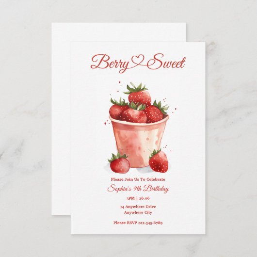 とってもスイートなストロベリーパーティーの招待状 招待状 (正面/裏面)