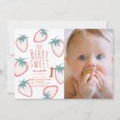 とってもスイートなストロベリー レッド 1歳の誕生日写真 招待状 (正面)