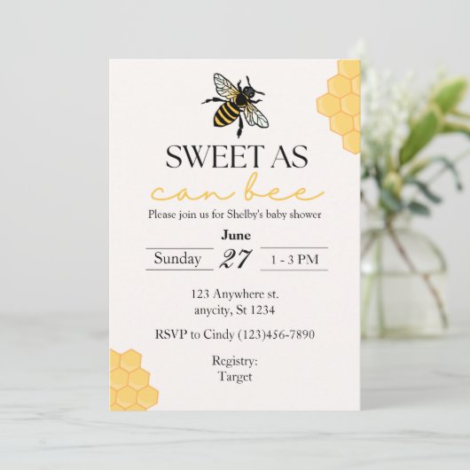とってもスイートなハチのベイビーシャワー ハチをテーマにしたベイビーシャワーの招待状 招待状 (スタンド正面)