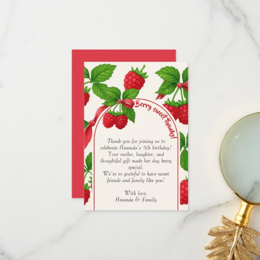 とってもスイートなラズベリーの子供の誕生日お礼カード サンキューカード (正面/裏面インサイチュ)
