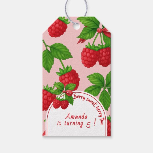 とってもスイートなラズベリーの子供の誕生日パーティー - ギフトタグ (正面)