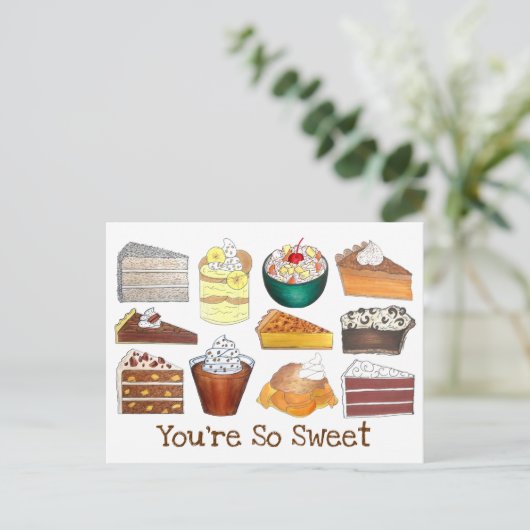 とってもスイートな南部のデザート ケーキ パイ プリン ポストカード (スタンド正面)