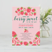 とってもスイートな赤ちゃんがやってくるよ♪イチゴのベイビーシャワーパーティー 招待状 (スタンド正面)
