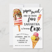 とってもスウィートなアイスクリームの1歳誕生日パーティー招待状 招待状 (正面)