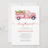 とってもスウィートなストロベリー レッドトラック ベイビーシャワー 招待状 (正面)