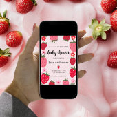 とってもスウィートなピンクとレッドのイチゴのベイビーシャワー 招待状