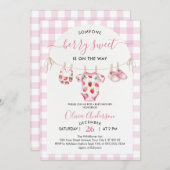 とってもスウィートなピンクのいちごベイビーシャワー 招待状 (正面/裏面)