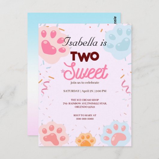 とってもスウィートなPAWねことプリンセスの2歳の誕生日ガール ポストカード (正面/裏面)