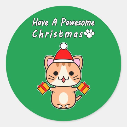 とってもポジティブなクリスマス - 赤茶トラ猫 ラウンドシール (正面)