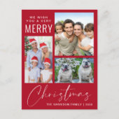 とってもメリーな4枚のクリスマスフォト 赤 シーズンポストカード (正面)