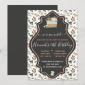 とってもワクワクの刺繍をテーマにした誕生日パーティー 招待状 (正面/裏面)