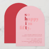 とっても嬉しい50歳の誕生日 | ピンクと赤のモダンな誕生日 招待状 (正面/裏面)