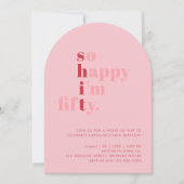 とっても嬉しい50歳の誕生日 | ピンクと赤のモダンな誕生日 招待状 (正面)