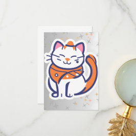 とっても幸せな白とピンクのスーツ猫 フラット サンクス サンキューカード