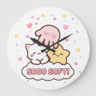 とっても柔らかい!かわいい猫と星の子供部屋時計 - 可愛い ラージ壁時計