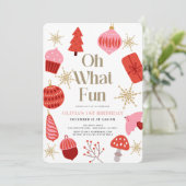 とっても楽しいクリスマスモチーフのピンク 1歳の誕生日 招待状 (スタンド正面)