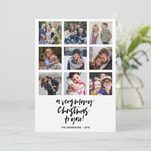 とっても楽しいクリスマス | オレンジ | 9枚の写真のコラージュ 招待状 (スタンド正面)