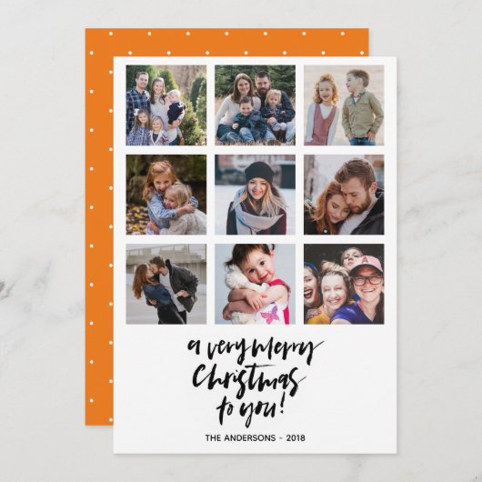 とっても楽しいクリスマス | オレンジ | 9枚の写真のコラージュ 招待状 (正面/裏面)