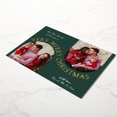 とっても楽しいクリスマス 緑の写真 フォイル ホリデー カード (回転した状態)