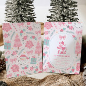 とっても楽しいピンクのクリスマス 1歳の誕生日パーティー招待状 招待状