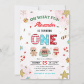 とっても楽しい冬のクリスマス1歳の誕生日 招待状 (正面)