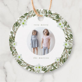 とっても楽しい松と花の冬のリース クリスマス フェイバータグ