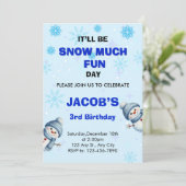 とっても楽しい雪だるまの冬の誕生日招待状 招待状 (スタンド正面)