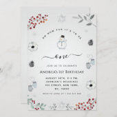 とっても楽しい雪だるまの冬の1歳誕生日パーティー 招待状 (正面/裏面)