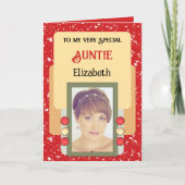 とっても特別な叔母さんへ 写真と名前を赤く カード (正面)