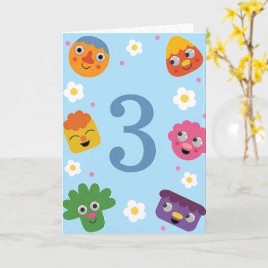 とっても簡単 | Noodle & Pals 青い花の誕生日 カード (黄色い花)