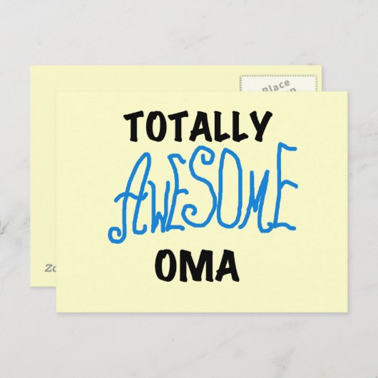 とっても素敵なおばあちゃんの青いTシャツとギフト ポストカード (正面/裏面)