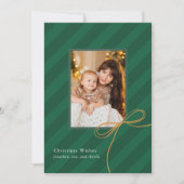 とっても素敵なクリスマスストライプの写真豪華でシンプルなリボン シーズンカード (正面)