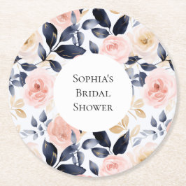 とっても素敵なピンクとブルーと白の花 ブライダルシャワー ラウンドペーパーコースター