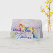 とっても素敵なユニコーンの誕生日カード！ 女の子 カード (黄色い花)