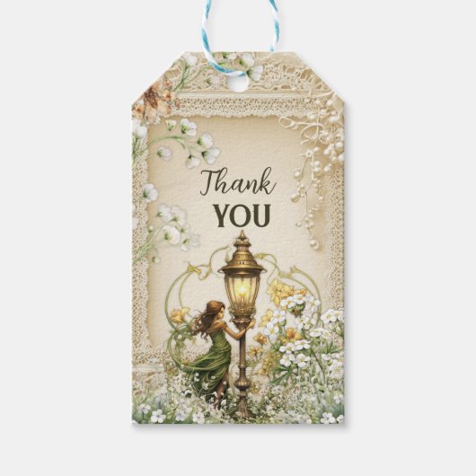 とっても素敵な妖精の感謝タグ – ヴィンテージ・レース & ホワイト ギフトタグ (正面)