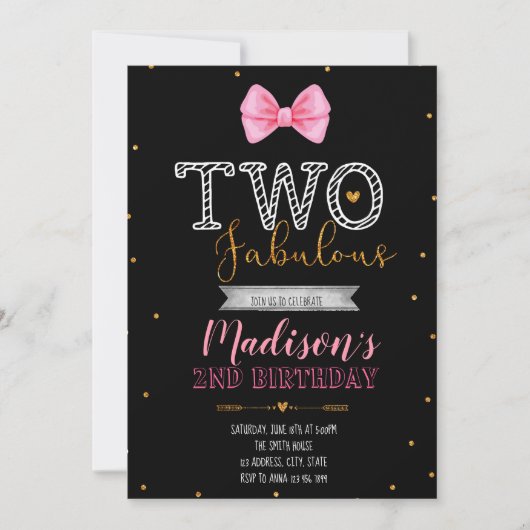 とっても素敵な2歳の誕生日パーティーのご招待 招待状 (正面)