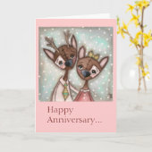 とっても鹿のカップル - アニバーサリーカード カード (黄色い花)
