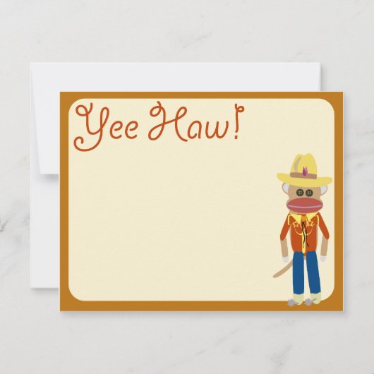 とてもかわいいカウボーイソックサル招待状 招待状 (裏面)