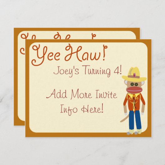 とてもかわいいカウボーイソックサル招待状 招待状 (正面/裏面)