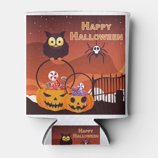 とてもかわいいハッピーハロウィンデザイン 缶クーラー (正面)