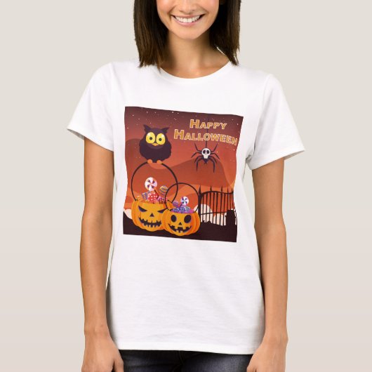 とてもかわいいハッピーハロウィンデザイン Tシャツ (正面)