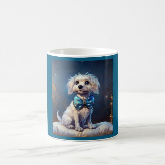 とてもかわいいブルーのネクタイをした子犬 コーヒーマグカップ (中央)