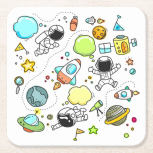 とてもかわいい子供向けの宇宙の落書き スクエアペーパーコースター