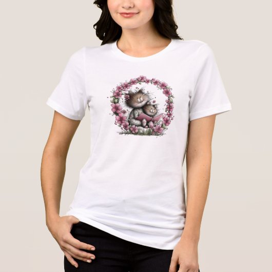 とてもかわいい猫が本を読むTシャツ トライブレンドTシャツ (正面)