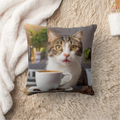 とてもかわいい猫とコーヒーの枕! クッション (ブランケット)