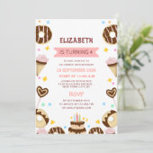 とてもかわいい甘いドーナツの子どもの誕生日 招待状 (スタンド正面)