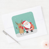 とても可愛いサンタクロースとトナカイのシール スクエアシール (封筒)